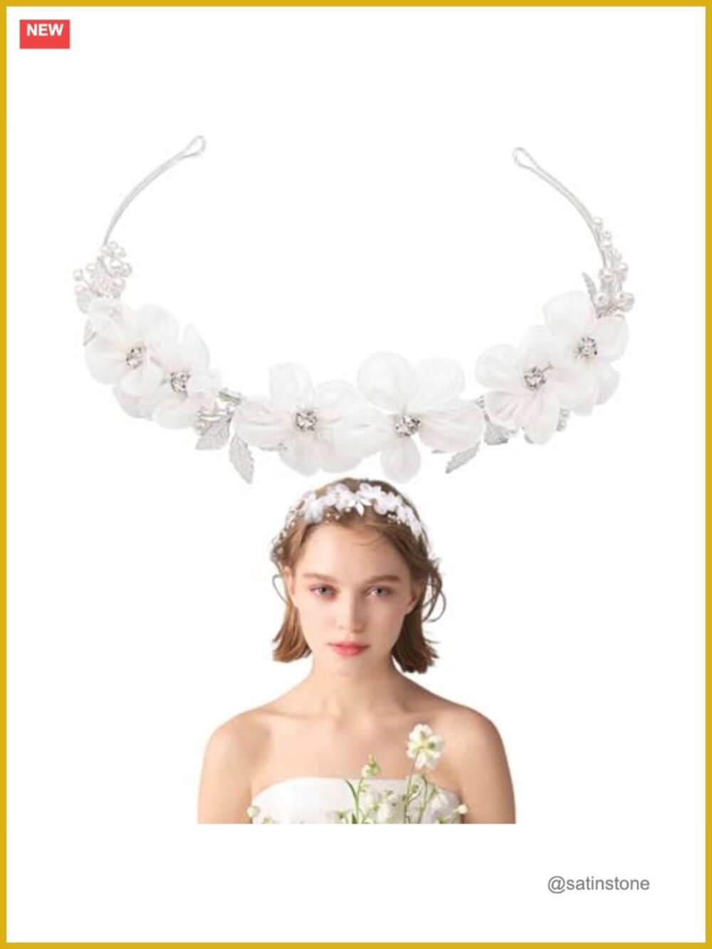 Rhinestone Tulle Flower Headband Adjustable Wedding Hair Accessory